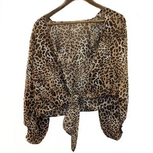 Papermoon NWOT Leopard Print Tie Front Blouse